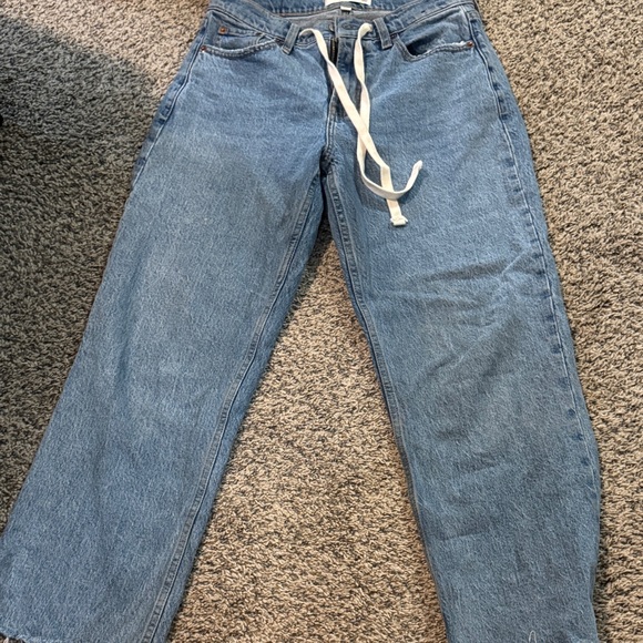 Abercrombie & Fitch Blue Straight Leg Jeans with White Tie - Picture 3 of 3